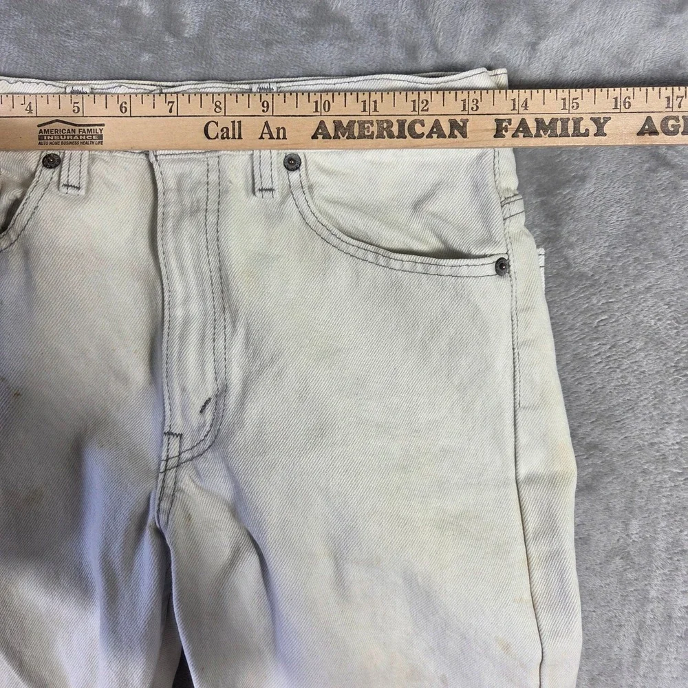 Vintage 70s Levis Made USA White Straight Leg Denim Jeans 29x34‎ Retro Thrashed